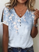 Casual Floral Summer Micro-Elasticity Loose Short sleeve Regular H-Line Regular T-shirts for Women