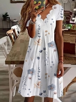 Casual Floral Summer Natural Jersey Short Short sleeve Regular Medium Elasticity Dresses for Women
