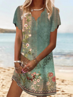 Casual Floral Summer Natural Loose Short sleeve A-Line Regular No Dresses for Women