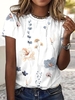 Casual Floral Summer No Elasticity Daily Loose Jersey Short sleeve Crew Neck T-shirts for Women