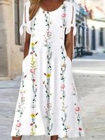 Casual Floral Summer Polyester Natural Vacation Midi Short sleeve Crew Neck Dresses for Women
