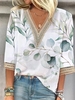 Casual Floral Summer V neck Lightweight Micro-Elasticity Daily Regular NL Shirts for Women