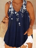 Casual Floral Summer V neck No Elasticity Loose Jersey H-Line Plus Size Tank Tops for PlusSize