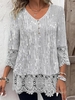 Casual Ombre Spring/Fall Lace Loose Lace Three Quarter Sleeve Regular A-Line Shirts for Women