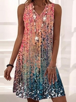 Casual Ombre Summer V neck Natural Daily Skirt Regular Medium Elasticity Dresses for Women