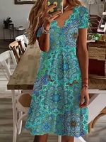 Casual Paisley Loosen V Neck Mini & Short Dresses