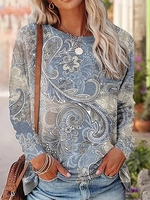 Casual Paisley Spring/Fall Polyester Micro-Elasticity Loose H-Line Plus Size NA T-shirts for PlusSize