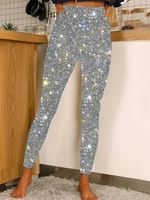 Casual Plain All Season Polyester Glitter Natural Micro-Elasticity Long Legging Leggings for Women