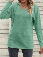 Casual Plain Spring/Fall Polyester Daily Long Sleeve Regular H-Line Hooded T-shirts for Women