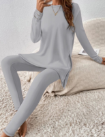 Casual Plain Spring/Fall Polyester Micro-Elasticity Daily Loose Long Sleeve Regular Two-Piece Sets for Women