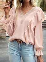 Casual Plain Spring/Fall Polyester Micro-Elasticity Long Sleeve Regular H-Line Regular Shirts for Women