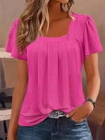 Casual Plain Summer Knitted Daily Standard Short Sleeve Regular H-Line T-shirts for Women