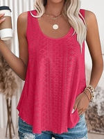Casual Plain Summer Knitted Micro-Elasticity Daily Sleeveless Crew Neck H-Line Tank Tops for Women