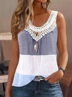 Casual Plain Summer Lace Sleeveless Crew Neck Regular H-Line Regular Tank Tops for Women
