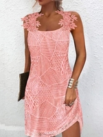 Casual Plain Summer Micro-Elasticity Daily Sleeveless Crew Neck A-Line No Dresses for Women