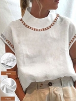 Casual Plain Summer Natural No Elasticity Short sleeve Turtleneck H-Line Regular Shirts for Women