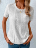 Casual Plain Summer Polyester High Elasticity Loose Lace Crew Neck Regular Shirts for Women