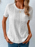 Casual Plain Summer Polyester High Elasticity Loose Lace Crew Neck Regular Shirts for Women