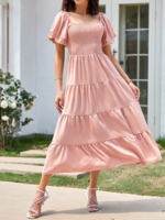 Casual Plain Summer Polyester No Elasticity Daily X-Line Regular No Dresses for Women