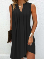 Casual Plain Summer V neck Natural Loose Short Regular No Dresses for Women