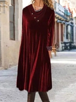 Casual Plain Winter Buttoned Natural Loose T-Shirt Dress Regular Medium Elasticity Dresses for Women