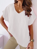 Casual Solid Cotton-Blend Loose T-Shirts & Tees