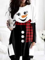 Casual Spring Christmas Snowman Heavyweight Micro-Elasticity Daily Jersey Fit Mid-long Tops for Women