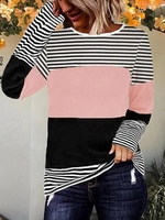 Casual Spring/Fall Classical Geometry Crew Neck Daily Jersey Long Sleeve Loose Regular Shirts for Women