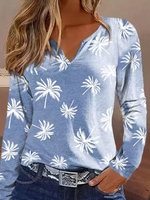 Casual Spring/Fall Coconut Tree No Elasticity Daily Jersey Long Sleeve Regular NL T-shirts for Women