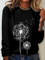 Casual Spring/Fall Dandelion Polyester Micro-Elasticity Daily Long Sleeve H-Line Regular Shirts for Women