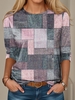 Casual Spring/Fall Multicolor block No Elasticity Loose Jersey Long Sleeve Crew Neck Regular T-shirts for Women