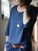 Casual Spring/Fall Solid Cotton-Blend Natural Lightweight Daily Loose Crew Neck Shirts for Women