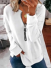 Casual Spring/Fall Solid Polyester V neck Micro-Elasticity Daily Loose H-Line Sweatshirts for Women