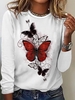 Casual Spring/Fall Text Letters Micro-Elasticity Daily Long Sleeve Crew Neck Cotton-Blend H-Line Shirts for Women