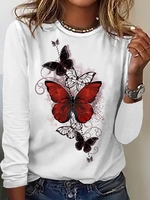 Casual Spring/Fall Text Letters Micro-Elasticity Daily Long Sleeve Crew Neck Cotton-Blend H-Line Shirts for Women