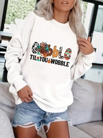 Casual Spring/Fall Text Letters Micro-Elasticity Daily Loose Long Sleeve Crew Neck Regular Sweatshirts for Women