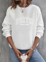 Casual Spring/Fall Text Letters Polyester Micro-Elasticity Daily Crew Neck Regular H-Line Sweatshirts for Women