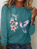 Casual Spring/Fall Text Letters Regular Fit Long Sleeve Crew Neck Regular H-Line Regular Shirts for Women