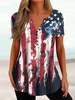 Casual Summer America Flag V neck No Elasticity Daily Jersey Short sleeve Regular Shirts for Women