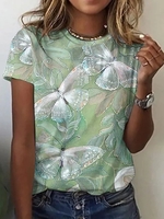 Casual Summer Butterfly No Elasticity Daily Loose Short sleeve Regular H-Line T-shirts for Women
