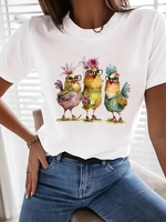 Casual Summer Cartoon Cotton Daily Short Sleeve Crew Neck Regular Medium Elasticity T-shirts for Women