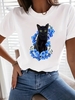 Casual Summer Cat Cotton Daily Short Sleeve Crew Neck Regular Medium Elasticity T-shirts for Women