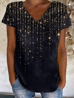 Casual Summer Gradient Pattern V neck Daily Loose Regular H-Line Regular T-shirts for Women