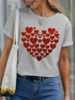 Casual Summer Heart/Cordate Cotton Loose Short Sleeve Crew Neck H-Line Regular T-shirts for Women