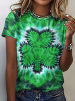 Casual Summer Plaid Micro-Elasticity Daily Regular Fit Short Sleeve Crew Neck Regular T-shirts for Women