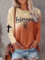 Casual Text Letters Autumn High Elasticity Long sleeve Crew Neck Regular H-Line Regular T-shirt for Women