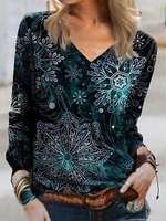 Casual V Neck Cotton Blends Tops - Anniecloth