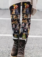 Casual Winter Cat Polyester Natural Daily Legging H-Line Regular Leggings for Women