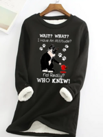Casual Winter Cat Regular Fit Long Sleeve Crew Neck Regular H-Line Fleece Sweatshirts for Women