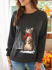 Casual Winter Cat Spandex Micro-Elasticity Daily Loose H-Line Regular Sweatshirts for Women